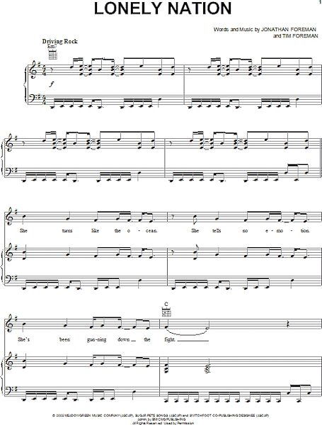 open zoom image for Lonely Nation - Piano/Vocal/Guitar, New, Main