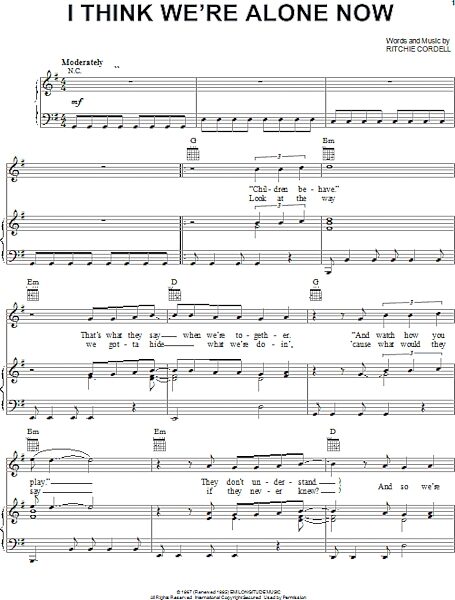 open zoom image for I Think We're Alone Now - Piano/Vocal/Guitar, New, Main