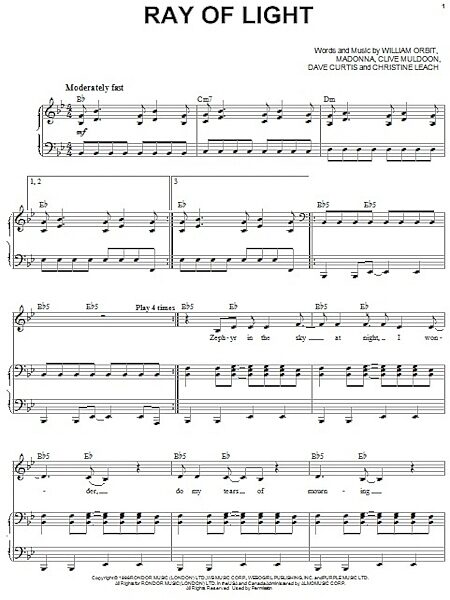 open zoom image for Ray Of Light - Piano Vocal, New, Main