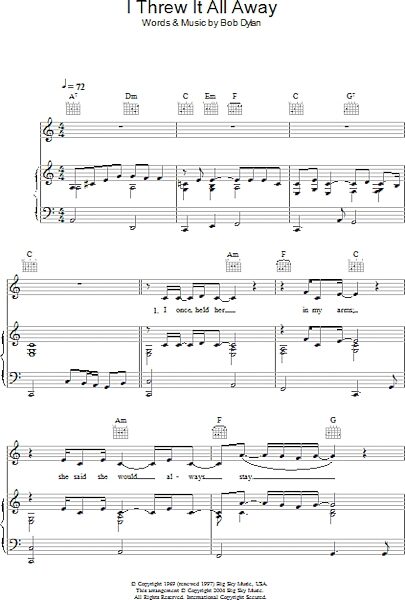 open zoom image for I Threw It All Away - Piano/Vocal/Guitar, New, Main