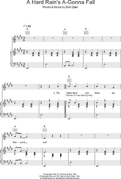 open zoom image for A Hard Rain's A-Gonna Fall - Piano/Vocal/Guitar, New, Main
