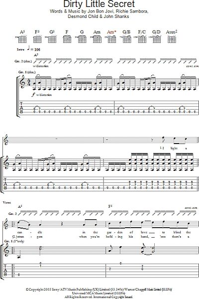 open zoom image for Dirty Little Secret - Guitar TAB, New, Main