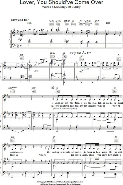 open zoom image for Lover, You Should've Come Over - Piano/Vocal/Guitar, New, Main