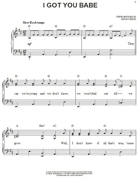 open zoom image for I Got You Babe - Easy Piano, New, Main