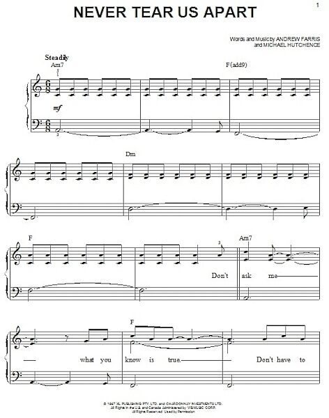 open zoom image for Never Tear Us Apart - Easy Piano, New, Main