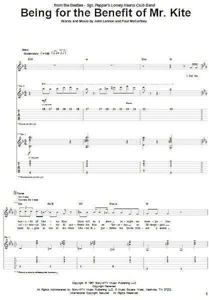 open zoom image for Being For The Benefit Of Mr. Kite - Guitar TAB, New, Main