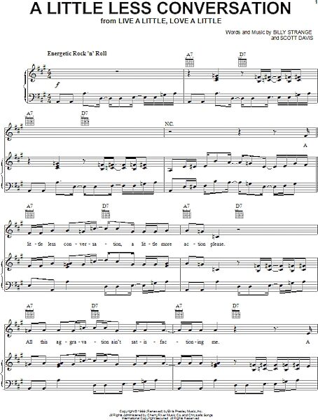 open zoom image for A Little Less Conversation - Piano/Vocal/Guitar, New, Main