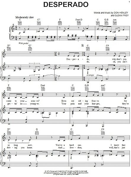 open zoom image for Desperado - Piano/Vocal/Guitar, New, Main