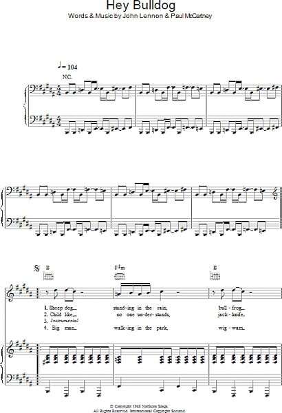 open zoom image for Hey Bulldog - Piano/Vocal/Guitar, New, Main