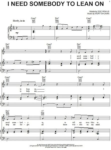 open zoom image for I Need Somebody To Lean On - Piano/Vocal/Guitar, New, Main