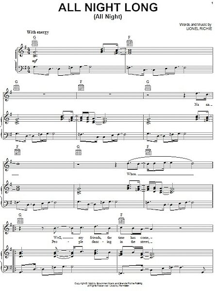 open zoom image for All Night Long (All Night) - Piano/Vocal/Guitar, New, Main