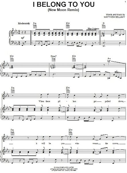 open zoom image for I Belong To You (New Moon Remix) - Piano/Vocal/Guitar, New, Main