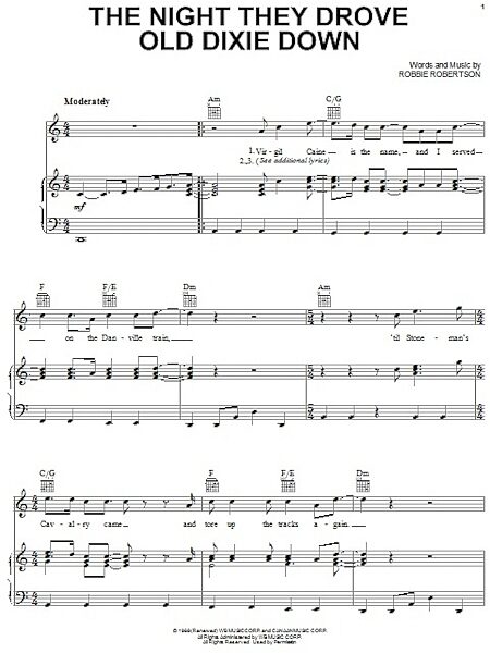 open zoom image for The Night They Drove Old Dixie Down - Piano/Vocal/Guitar, New, Main