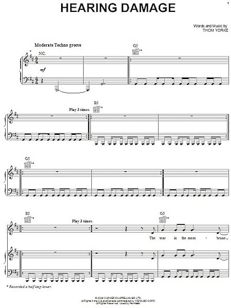 open zoom image for Hearing Damage - Piano/Vocal/Guitar, New, Main