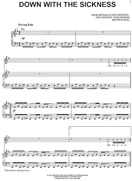 open zoom image for Down With The Sickness - Piano/Vocal/Guitar, New, Main