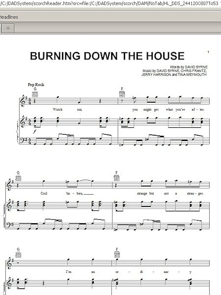 open zoom image for Burning Down The House - Piano/Vocal/Guitar, New, Main