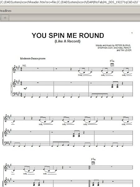 open zoom image for You Spin Me Round (Like A Record) - Piano/Vocal/Guitar, New, Main