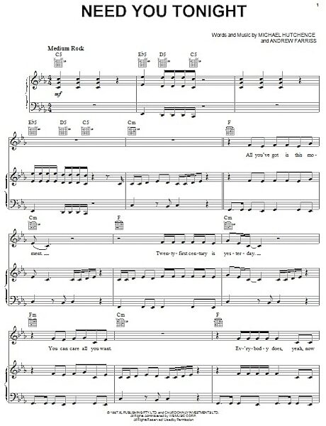 open zoom image for Need You Tonight - Piano/Vocal/Guitar, New, Main