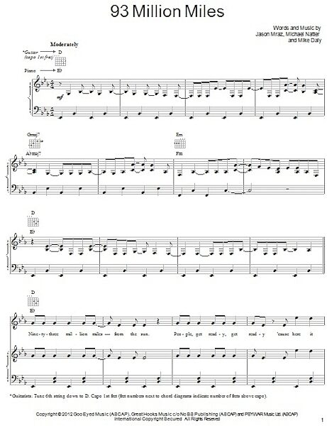 open zoom image for 93 Million Miles - Piano/Vocal/Guitar, New, Main