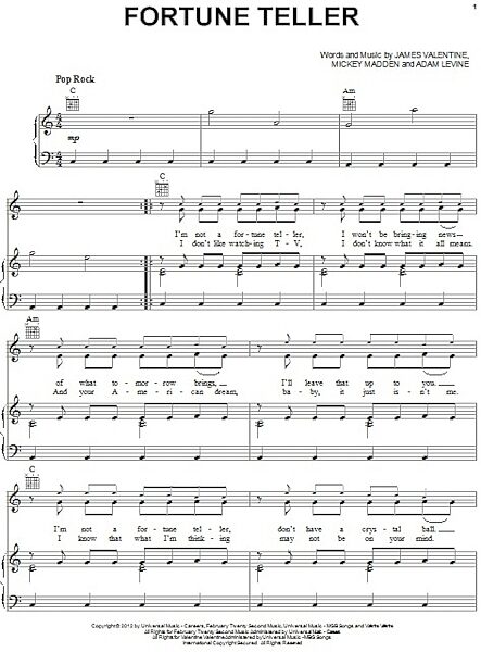 open zoom image for Fortune Teller - Piano/Vocal/Guitar, New, Main
