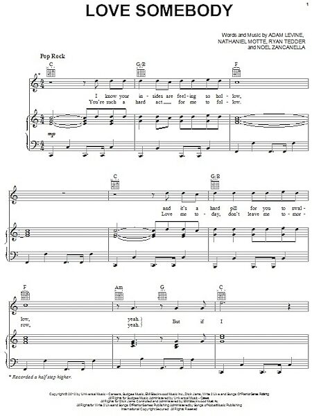 open zoom image for Love Somebody - Piano/Vocal/Guitar, New, Main