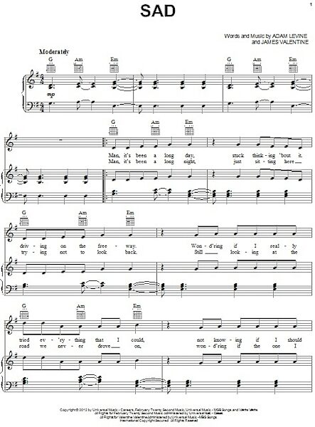 open zoom image for Sad - Piano/Vocal/Guitar, New, Main