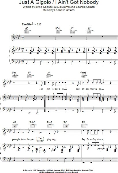 open zoom image for Just A Gigolo / I Ain't Got Nobody - Piano/Vocal/Guitar, New, Main