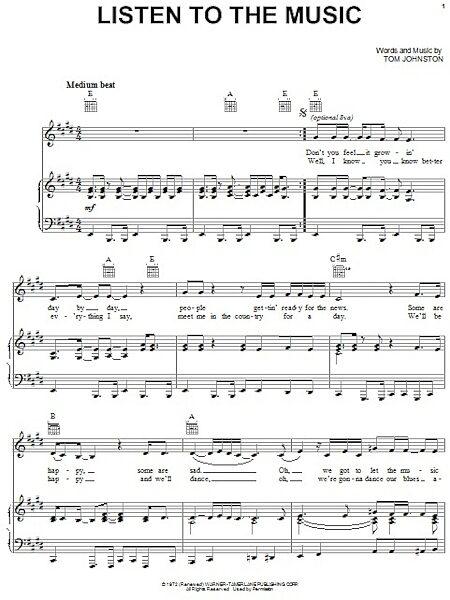 open zoom image for Listen To The Music - Piano/Vocal/Guitar, New, Main