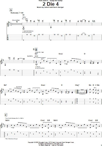 open zoom image for 2 Die 4 - Guitar TAB, New, Main