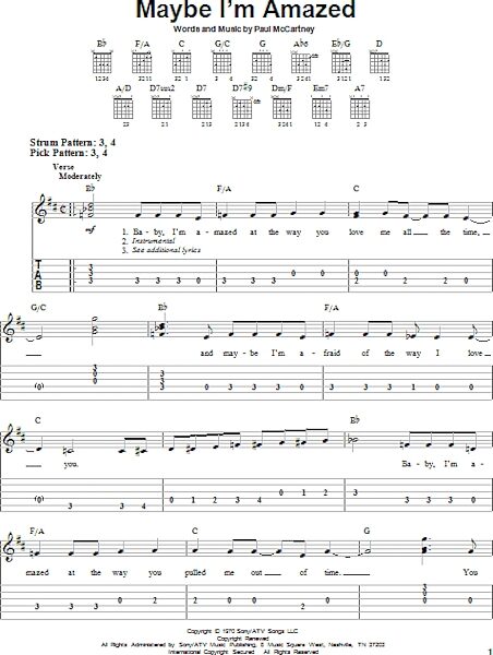 open zoom image for Maybe I'm Amazed - Easy Guitar with TAB, New, Main