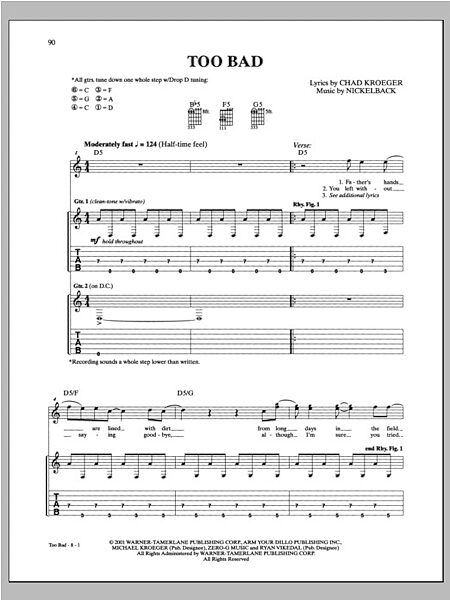 open zoom image for Too Bad - Guitar TAB, New, Main