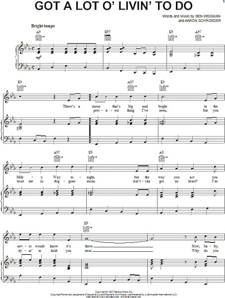 open zoom image for Got A Lot O' Livin' To Do - Piano/Vocal/Guitar, New, Main
