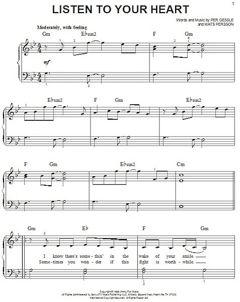 open zoom image for Listen To Your Heart - Easy Piano, New, Main