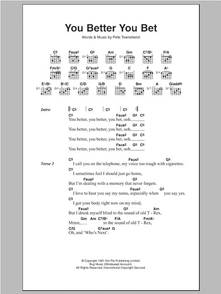 open zoom image for You Better You Bet - Guitar Chords/Lyrics, Main