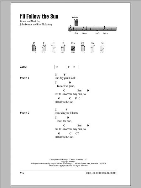 open zoom image for I'll Follow The Sun - Ukulele Chords/Lyrics, New, Main
