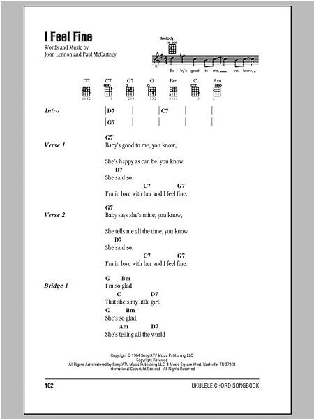 open zoom image for I Feel Fine - Ukulele Chords/Lyrics, New, Main