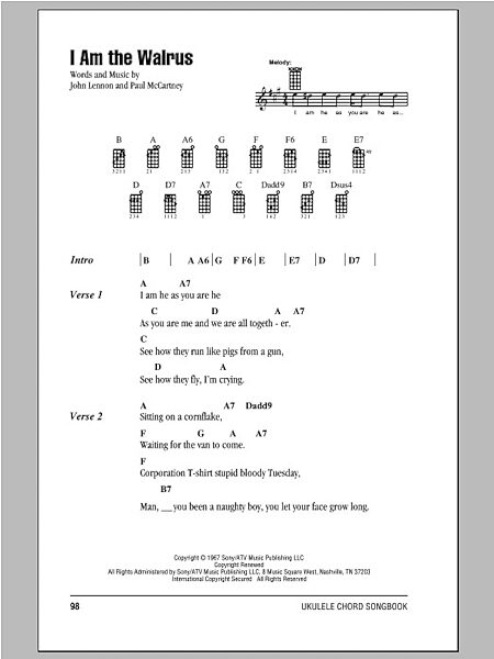 open zoom image for I Am The Walrus - Ukulele Chords/Lyrics, New, Main