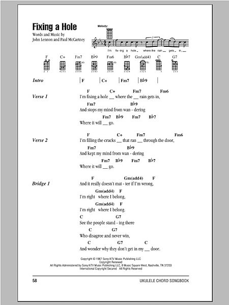 open zoom image for Fixing A Hole - Ukulele Chords/Lyrics, New, Main