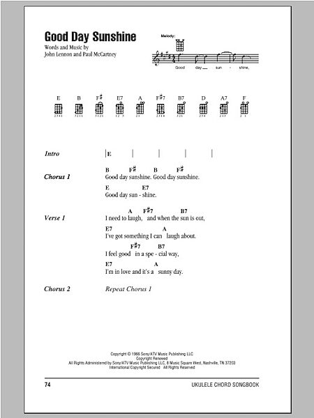 open zoom image for Good Day Sunshine - Ukulele Chords/Lyrics, New, Main
