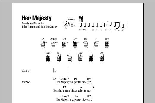 open zoom image for Her Majesty - Ukulele Chords/Lyrics, New, Main