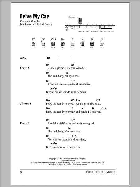 open zoom image for Drive My Car - Ukulele Chords/Lyrics, New, Main