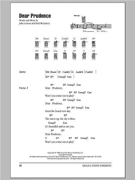 open zoom image for Dear Prudence - Ukulele Chords/Lyrics, New, Main
