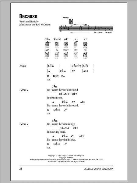 open zoom image for Because - Ukulele Chords/Lyrics, New, Main