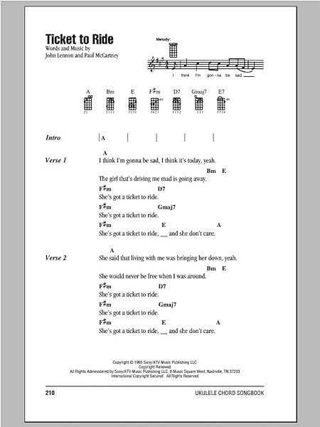 open zoom image for Ticket To Ride - Ukulele Chords/Lyrics, New, Main