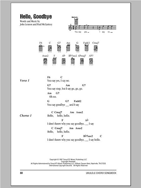 open zoom image for Hello, Goodbye - Ukulele Chords/Lyrics, New, Main