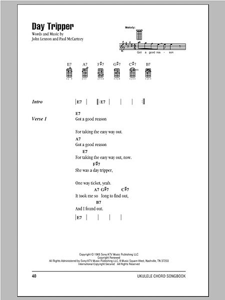 open zoom image for Day Tripper - Ukulele Chords/Lyrics, New, Main