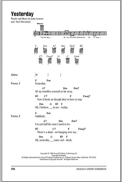 open zoom image for Yesterday - Ukulele Chords/Lyrics, New, Main