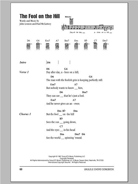 open zoom image for The Fool On The Hill - Ukulele Chords/Lyrics, New, Main