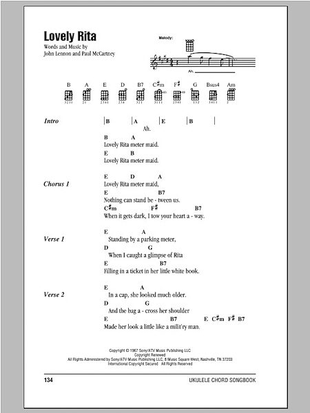 open zoom image for Lovely Rita - Ukulele Chords/Lyrics, New, Main