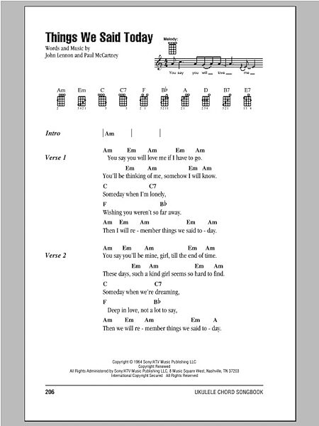 open zoom image for Things We Said Today - Ukulele Chords/Lyrics, New, Main